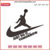 Nike-inspired "Just Do It Tomorrow" basketball logo embroidery design file, featuring a unique, humorous twist on the classic slogan.