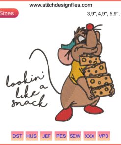 Cinderella Disney 'Lookin' Like A Snack' Gus Mouse Embroidery Logo Design File
