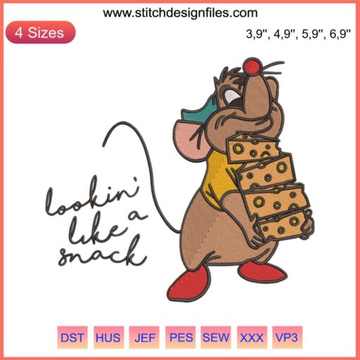 Cinderella Disney 'Lookin' Like A Snack' Gus Mouse Embroidery Logo Design File