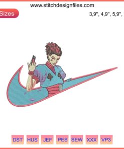 Hisoka Anime Logo Embroidery, Nike Inspired Design File, red swoosh, digital download, anime fan art, embroidery pattern.