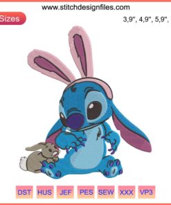Disney Stitch Easter Bunny Embroidery File | Custom Machine Embroidery Design | Cute Disney Character with Easter Theme