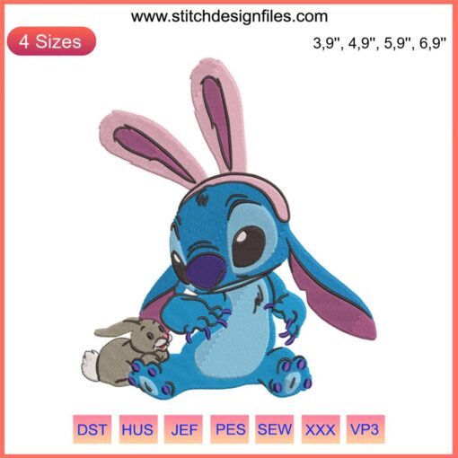 Disney Stitch Easter Bunny Embroidery File | Custom Machine Embroidery Design | Cute Disney Character with Easter Theme