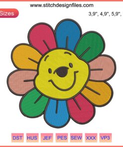 Sunflower Pooh Bear Face Logo Embroidery Design File | Cute Winnie The Pooh Embroidery Pattern