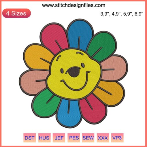 Sunflower Pooh Bear Face Logo Embroidery Design File | Cute Winnie The Pooh Embroidery Pattern