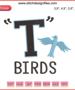 T-Birds Logo Grease Embroidery Design File for Machine Stitching, Vintage 50s Rock-n-Roll Style, Instant Download