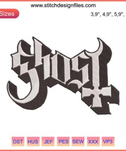 Ghost Band B.C Logo Embroidery Design File for Embroidery Machines, featuring the iconic Ghost logo in detailed stitching pattern.