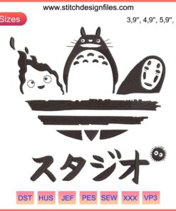 Totoro & Chihiro Castle Logo Embroidery Design, Studio Ghibli, Adidas Inspired Digital File, Unique Anime Patch Art