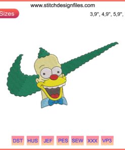 Krusty The Clown Logo Embroidery Design File | Nike-inspired Embroidery Machine Pattern | Cartoon Clown Stich Crest