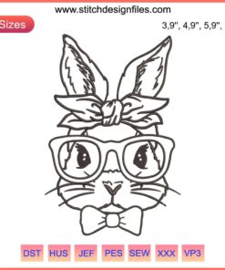Bunny Glasses Logo Embroidery Design File for Machine Embroidery | Chic Rabbit Embroidery Pattern