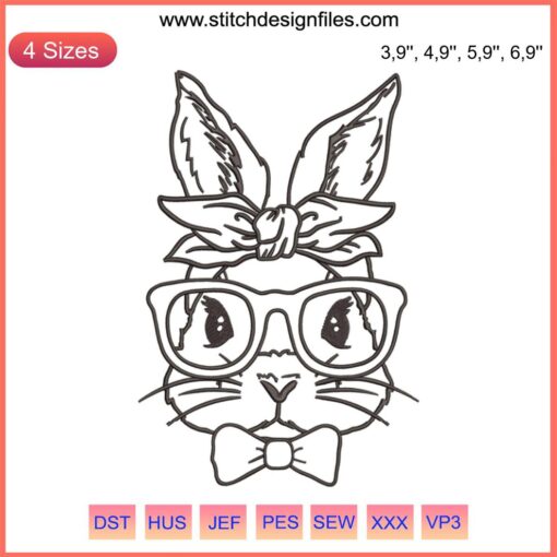 Bunny Glasses Logo Embroidery Design File for Machine Embroidery | Chic Rabbit Embroidery Pattern