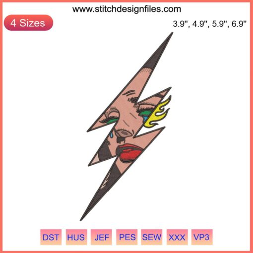 Tattoo logo embroidery design file of a girl in lightning graphic for embroidery machine.