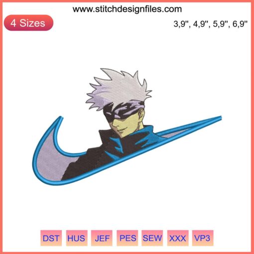Satoru Gojo Jujutsu Kaisen Nike Logo Embroidery Design File: Nike-Inspired Embroidery Machine Pattern