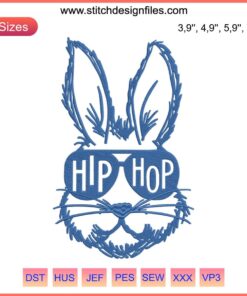 Hip Hop Bunny Logo Embroidery Design: Cool Rabbit with Glasses, Streetwear-Style Embroidery File for Apparel Customization