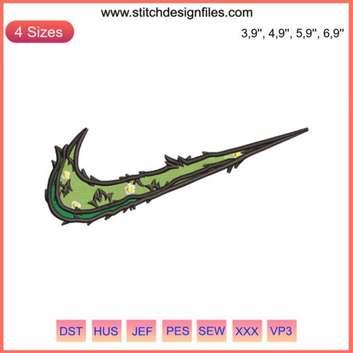Leaves and Flowers Logo Nike Embroidery Design File, Nike Inspired Embroidery Machine, Intricate Floral Logo Pattern.
