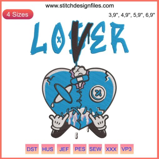 Retro Racer Blue Tee, Loser Lover Heart Logo Embroidery Design File for Embroidery Machines