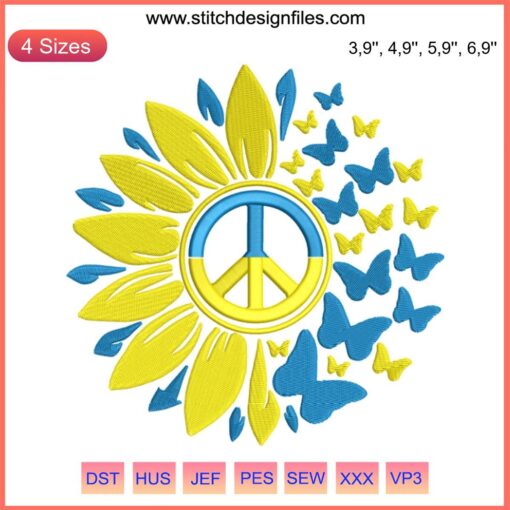 Vibrant Flowers & Butterflies Ukraine Hippie Logo Embroidery Design | Bohemian Style Digital File | Nature-inspired Embroidery Pattern