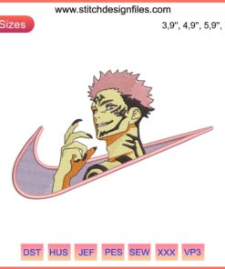 Nike-Inspired Ryomen Sukuna Jujutsu Kaisen Logo Embroidery Design File, Anime-themed creative embroidery art.