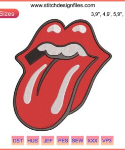 Rolling Stones Tongue and Lips Embroidery Design, Hot Lips Machine File, Iconic Logo Embroidery for DIY Projects