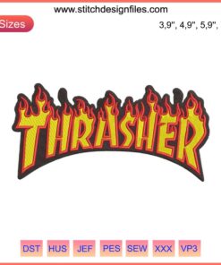 THRASHER Magazine Flame Logo Embroidery Machine File | Bold Flame Text Design for Apparel Embroidery Projects