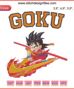 Son Goku Dragon Ball Nike-Inspired Logo Embroidery Design | GOKU Machine File | Anime, Fanart, Unique Custom Design