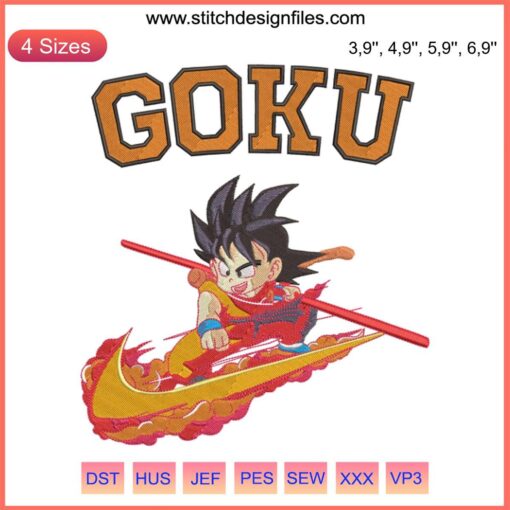 Son Goku Dragon Ball Nike-Inspired Logo Embroidery Design | GOKU Machine File | Anime, Fanart, Unique Custom Design