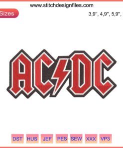 AC/DC Logo Embroidery Design File | Machine Embroidery File for AC/DC Logo | Rock Band Embroidery Design