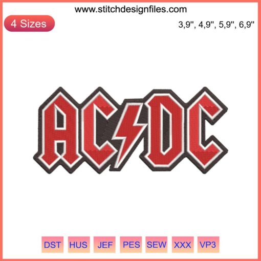 AC/DC Logo Embroidery Design File | Machine Embroidery File for AC/DC Logo | Rock Band Embroidery Design