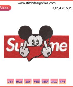 Mickey Mouse Supreme Logo Embroidery Design: Supreme x Mickey Mouse Mashup, Ideal for Machine Embroidery Files