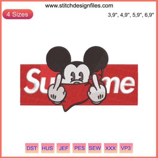 Mickey Mouse Supreme Logo Embroidery Design: Supreme x Mickey Mouse Mashup, Ideal for Machine Embroidery Files