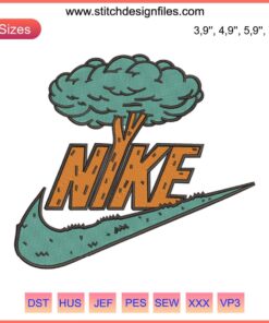 Nike Shape Tree Trunk Logo Embroidery Design | Nike Machine File, showing a detailed tree trunk and Swoosh logo embroidery pattern.