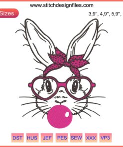Bubble Blowing Bunny Logo Embroidery Design, Machine File, Instant Download, Cute Rabbit Embroidery, Easy DIY Craft Project