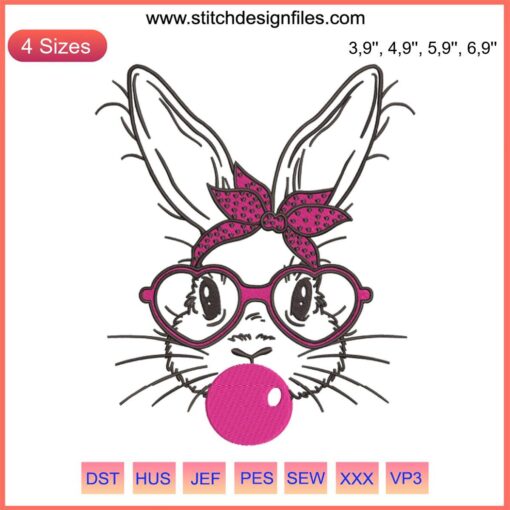 Bubble Blowing Bunny Logo Embroidery Design, Machine File, Instant Download, Cute Rabbit Embroidery, Easy DIY Craft Project