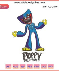 Colorful Poppy Playtime logo embroidery design file for embroidery machines, featuring game-themed graphic art.