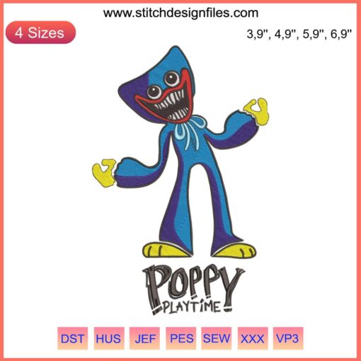 Colorful Poppy Playtime logo embroidery design file for embroidery machines, featuring game-themed graphic art.
