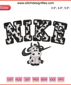 Nike-inspired pattern featuring cow logo embroidery design file suitable for embroidery machines.