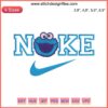 Cookie Monster-inspired Nike logo embroidery design for machines, vibrant blue, digital file download for enthusiasts.