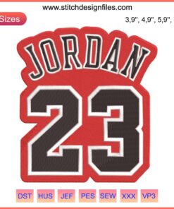 Jordan 23 Logo Embroidery Design File for Embroidery Machines: Iconic number 23 with bold, stylish font perfect for apparel.