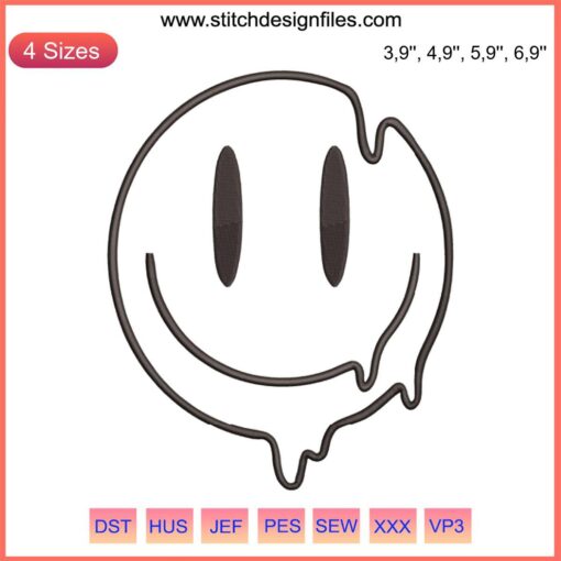 Trippy Smiley Face Logo Embroidery Design File for Machine: Psychedelic Pattern, Vibrant Colors, Creative Embroidery Design
