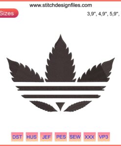 Adidas-inspired cannabis leaf logo embroidery design, perfect for weed-themed digitizing projects.