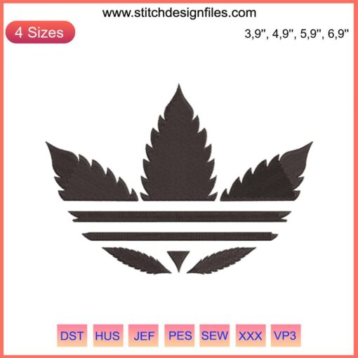 Adidas-inspired cannabis leaf logo embroidery design, perfect for weed-themed digitizing projects.