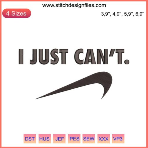 Nike Just Can’t Logo Embroidery Design, Nike-Inspired Machine File, High-Quality Stitch Pattern, Digital Download.