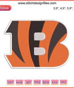 Cincinnati Bengals Logo Embroidery Design for Machine | NFL Football Stitch File | Orange & Black "B" Design