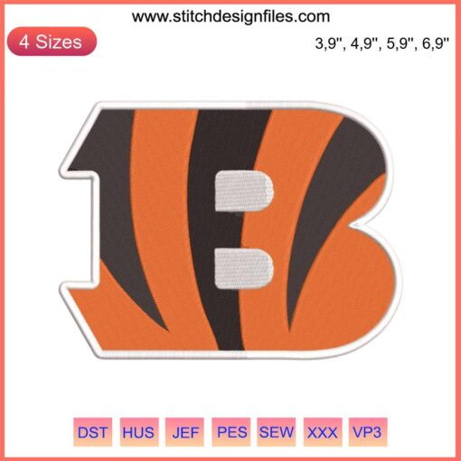 Cincinnati Bengals Logo Embroidery Design for Machine | NFL Football Stitch File | Orange & Black "B" Design