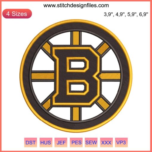 Boston Bruins Logo Embroidery Design File for Embroidery Machine - NHL Team Embroidery Pattern