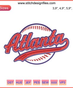 Atlanta Braves Logo Embroidery Design File: Classic AJC Baseball Machine Embroidery, Perfect for Custom Apparel & Sports Gear