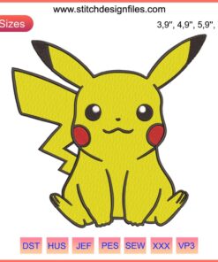 Pikachu Logo Embroidery Design File, Pokemon Embroidery Machine, Cute Pikachu Pattern for Machine Embroidery