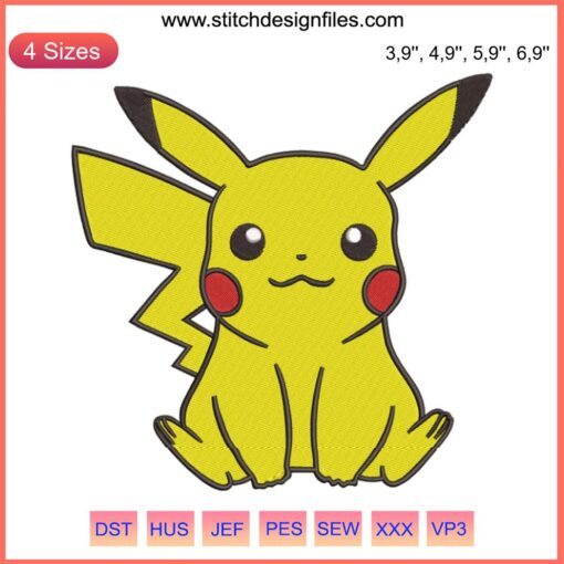 Pikachu Logo Embroidery Design File, Pokemon Embroidery Machine, Cute Pikachu Pattern for Machine Embroidery