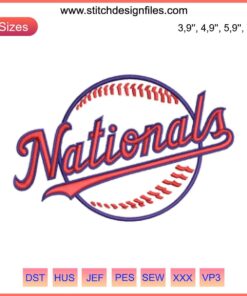Washington Nationals Logo Embroidery Design File, MLB Baseball, Digital Download, Red and White Curved Letter "W" in Circle