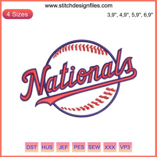 Washington Nationals Logo Embroidery Design File, MLB Baseball, Digital Download, Red and White Curved Letter "W" in Circle