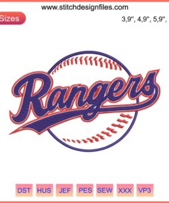 Texas Rangers Logo Embroidery Design - MLB Logo Machine File in vibrant team colors, perfect for apparel customization.
